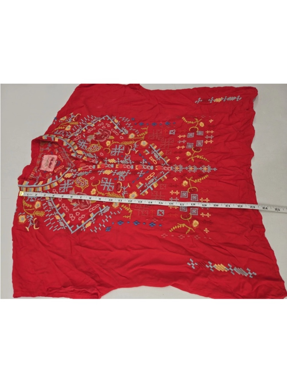 Johnny Was Biya Red Embroidered Boho Hippie Top Missio Blouse Shirt Size XS - Picture 8 of 8